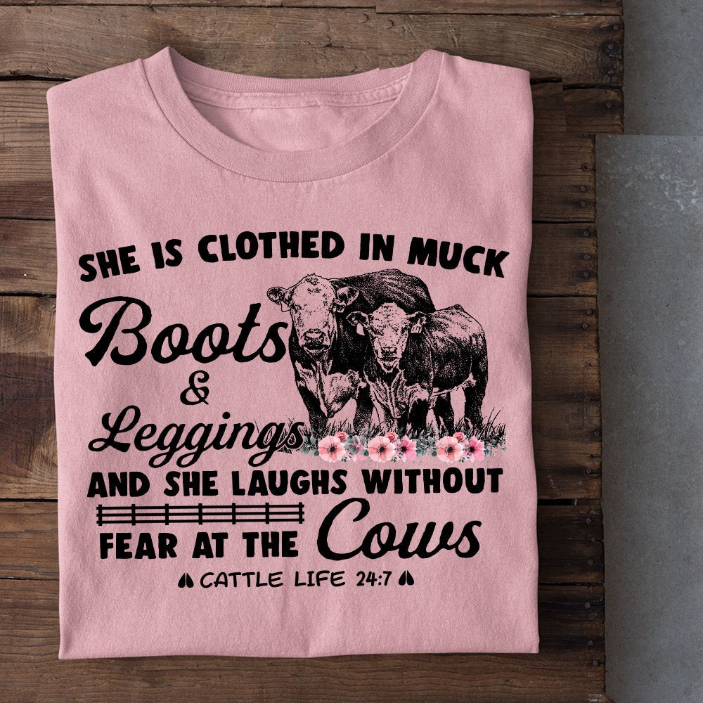 Farm T Shirt, She Is Clothed In Muck Boots Leggings T Shirt, Farm Shirts, Funny Farm Shirts