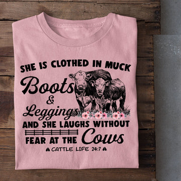 Farm T Shirt, She Is Clothed In Muck Boots Leggings T Shirt, Farm Shirts, Funny Farm Shirts