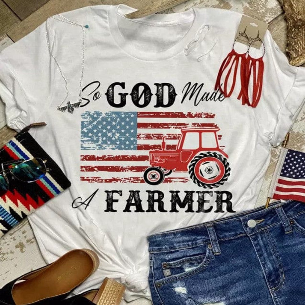 Farm T Shirt, So God Made A Farmer American Flag Shirt, Farm Shirts, Funny Farm Shirts