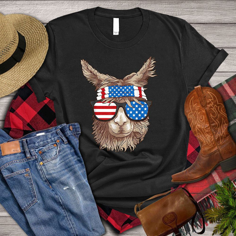 Farm T Shirt, Strong Llama With USA Flag T Shirt, Farm Shirts, Funny Farm Shirts