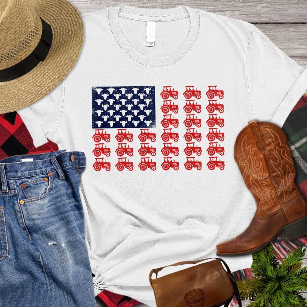 Farm T Shirt, Tractor Arrange USA Flag T Shirt, Farm Shirts, Funny Farm Shirts
