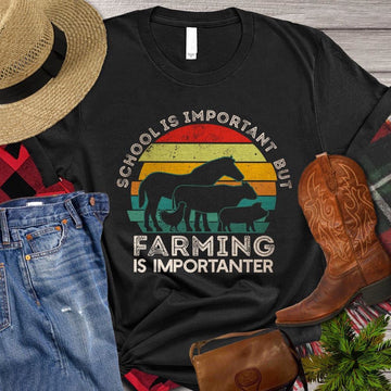 Farm T Shirt, Vintage Back To School School Is Important But Farming Is Importanter T Shirt, Farm Shirts, Funny Farm Shirts