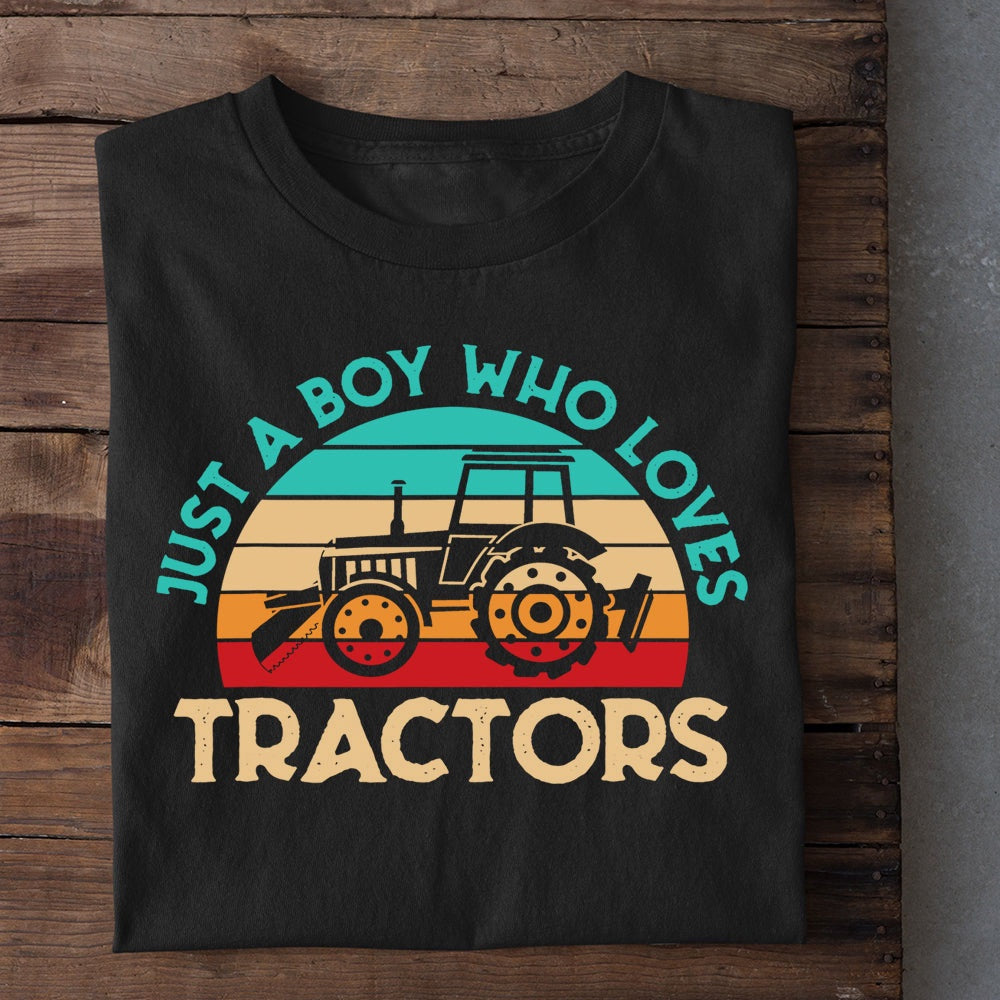 Farm T Shirt, Vintage Just A Boy Who Loves Tractors T Shirt, Farm Shirts, Funny Farm Shirts