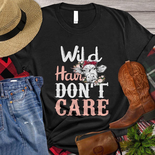 Farm T Shirt, Wild Hair Don't Care Gift For Cow Lovers T Shirt, Farm Shirts, Funny Farm Shirts