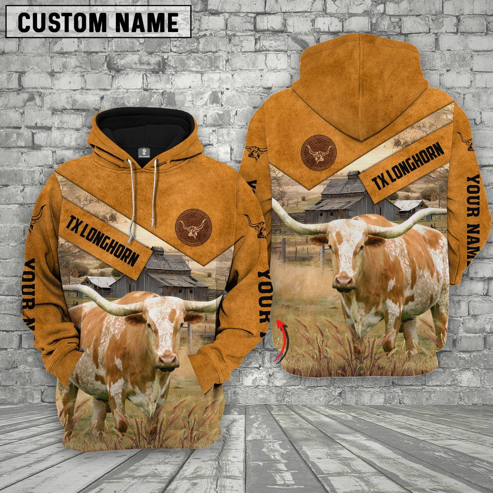 Farm Texas Longhorn Cattle Custom Name Printed Shirts, Farmer Hoodie, Custom Farm Shirts, Farmer T Shirt