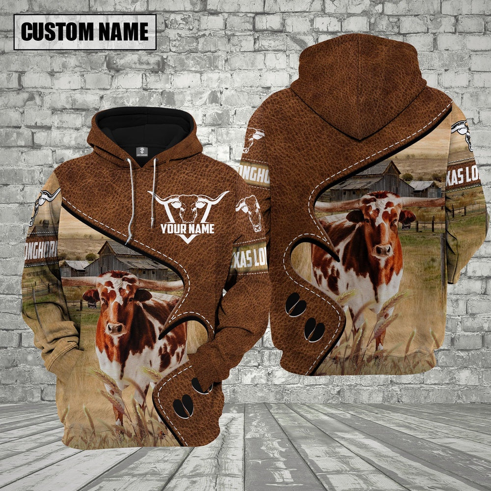 Farm Texas Longhorn Heart Shape Custom Name 3D Shirts, Farmer Hoodie, Custom Farm Shirts, Farmer T Shirt