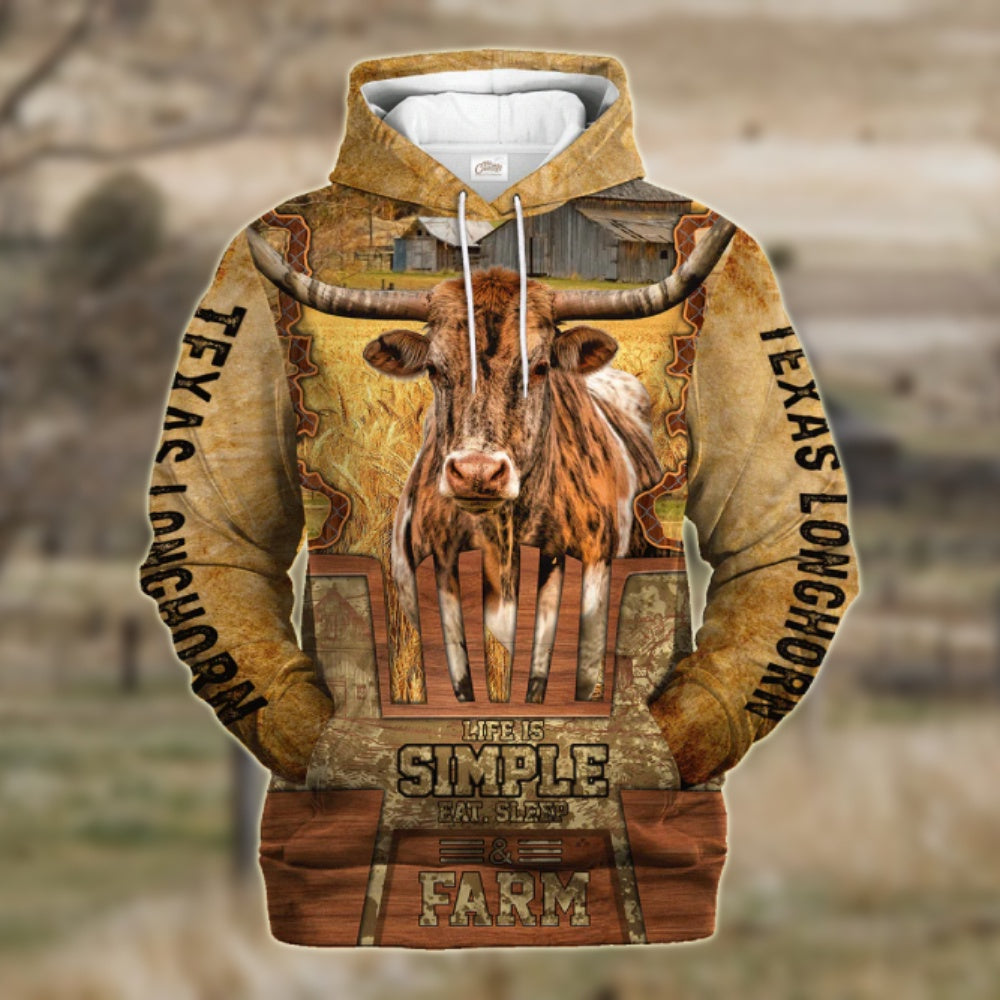 Farm Texas Longhorn Life Is Simple A Farm Hoodie, Farmer Hoodie, Farm Themed Shirts, Farm Tee Shirts