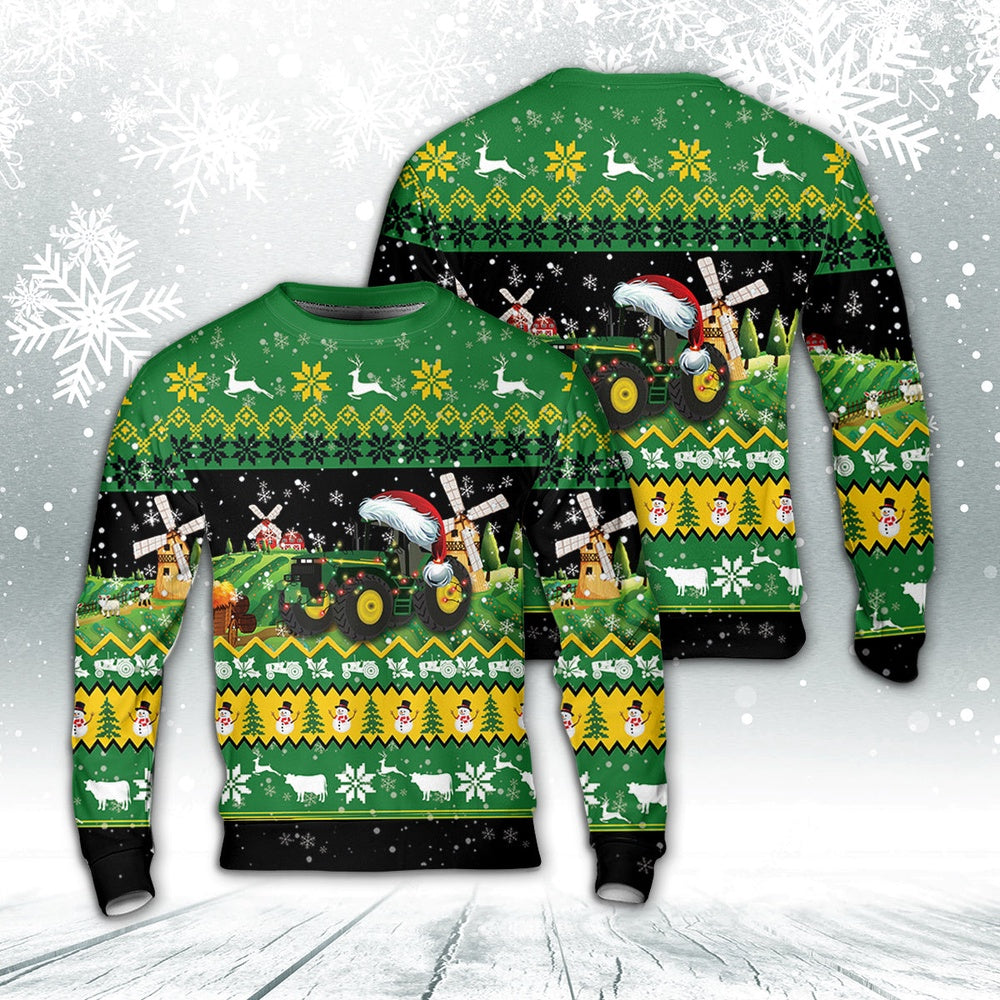 Farm Tractor Christmas AOP Sweater, Christmas Ugly Sweater, Sweater Xmas, Ugly Sweater
