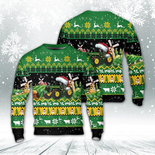 Farm Tractor Christmas AOP Sweater, Christmas Ugly Sweater, Sweater Xmas, Ugly Sweater