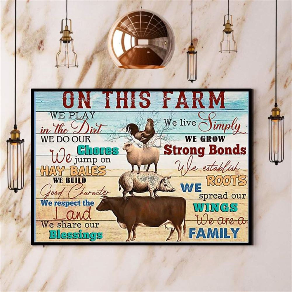 Farm We Are A Family We Grow Strong Bonds Cow Pig Chicken Goat Canvas, Farm Canvas, Farm Gift, Farm Home Decor