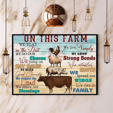 Farm We Are A Family We Grow Strong Bonds Cow Pig Chicken Goat Canvas, Farm Canvas, Farm Gift, Farm Home Decor