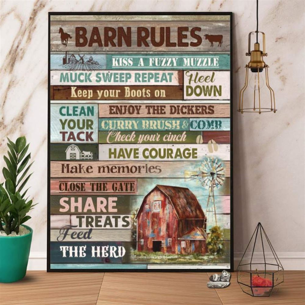 Farmer Barn Rules Kiss A Fuzzy Muzzle Feed The Herd Canvas, Farm Canvas, Farm Art Decor