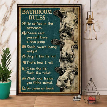 Farmer Bathroom Rules Cows Retro Green Canvas, Farm Canvas, Farm Art Decor