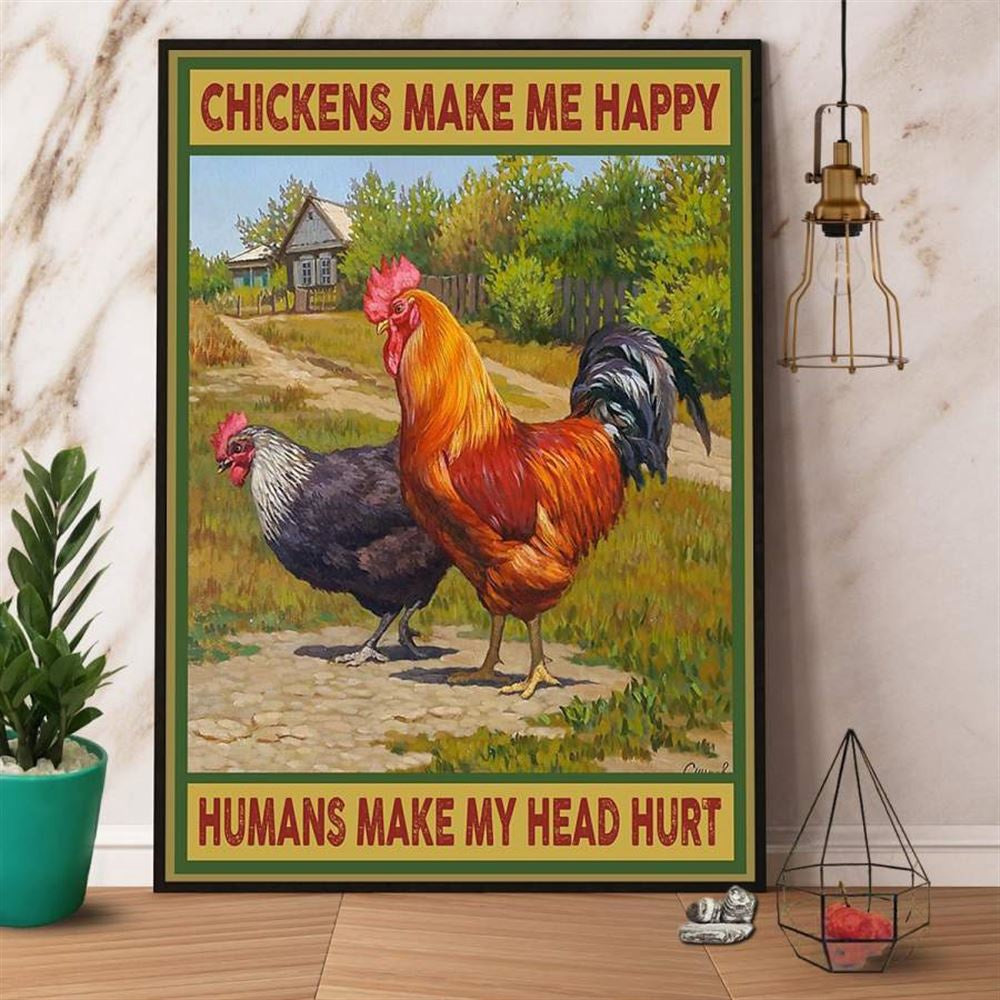 Farmer Chickens Make Me Happy Humans Make My Head Hurt Canvas, Farm Canvas, Farm Art Decor