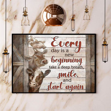 Farmer Cow And Chicken Every Day Is A New Beginning Canvas, Farm Canvas, Farm Gift, Farm Home Decor