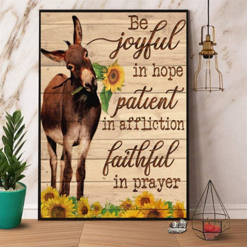 Farmer Donkey Be Joyful In Hope Patient In Affliction Canvas, Farm Canvas, Farm Art Decor