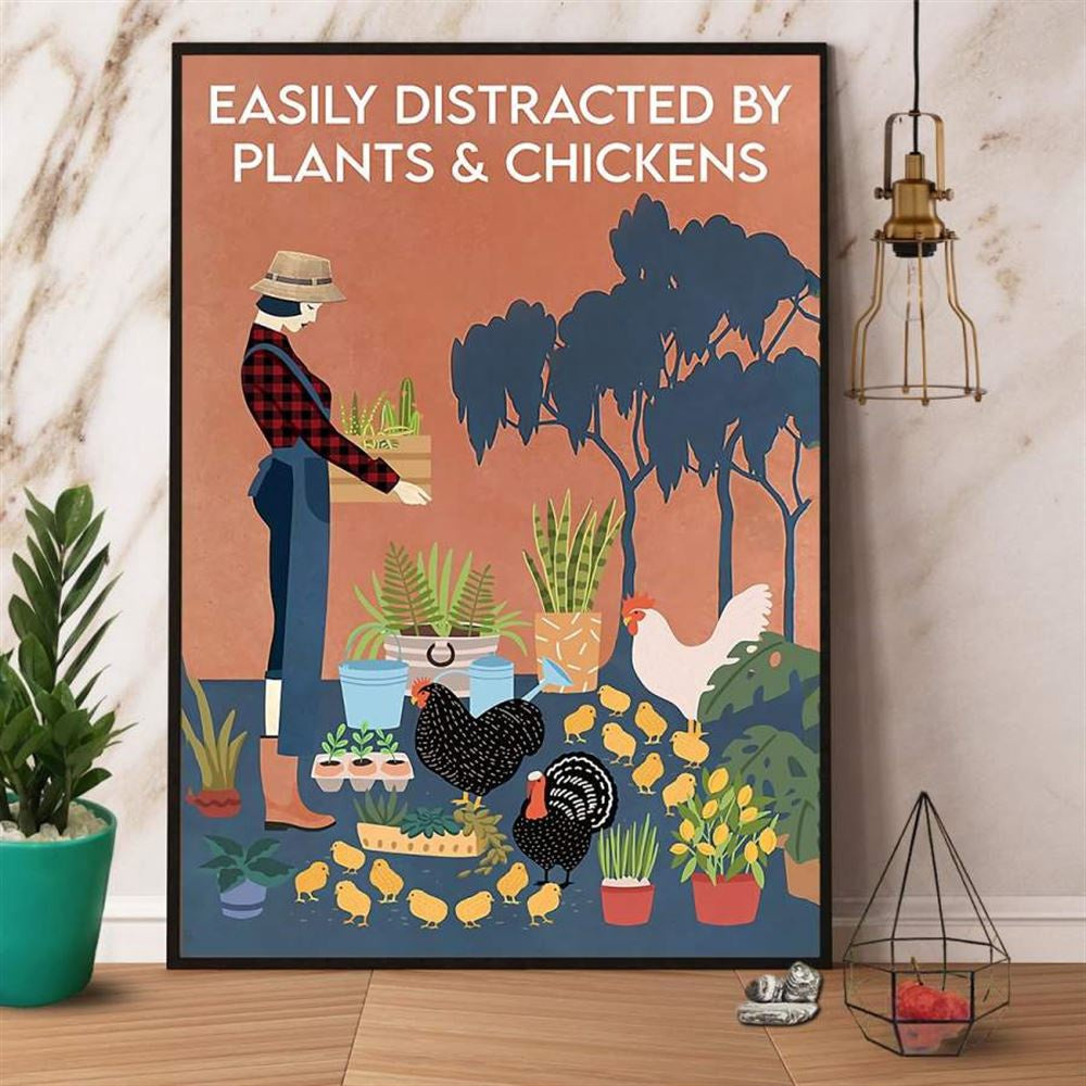 Farmer Easily Distracted By Plants And Chickens Canvas, Farm Canvas, Farm Art Decor
