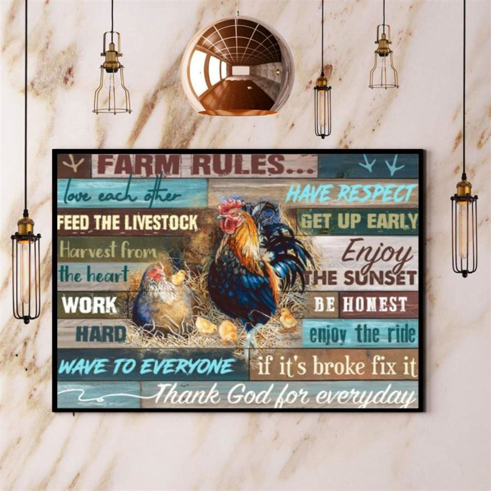 Farmer Farm Rules Love Each Other Rooster &Amp Hen Canvas, Farm Canvas, Farm Gift, Farm Home Decor