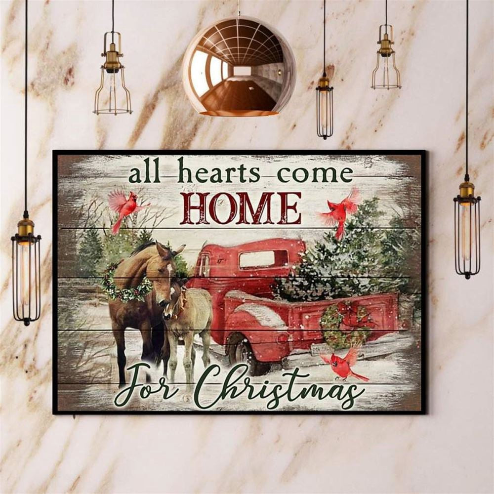 Farmer Horse And Cardinal All Hearts Come Home For Christmas Canvas, Farm Canvas, Farm Gift, Farm Home Decor
