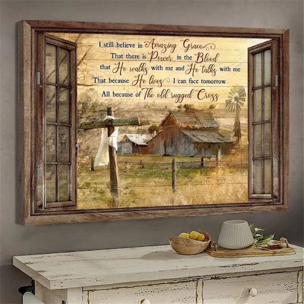 Farmer Landscape Canvas Cross Awesome Life On Farm I Still Believe In Amazing Grace Rustic Wall Art Visual Art, Farmhouse Canvas, Farm Home Decor