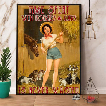 Farmer Time Spent With Horses And Cats Is Never Wasted Canvas, Farm Canvas, Farm Art Decor