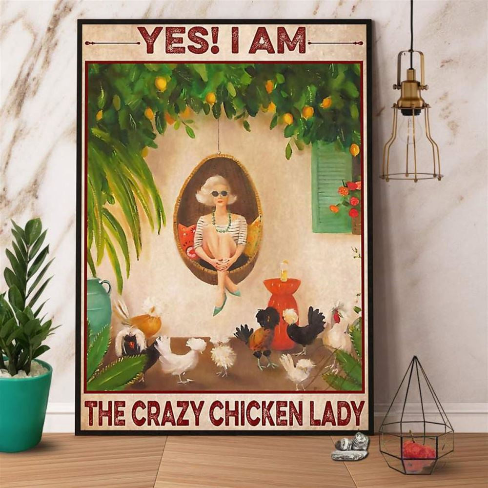 Farmer Yes I Am The Crazy Chicken Lady Canvas, Farm Canvas, Farm Art Decor