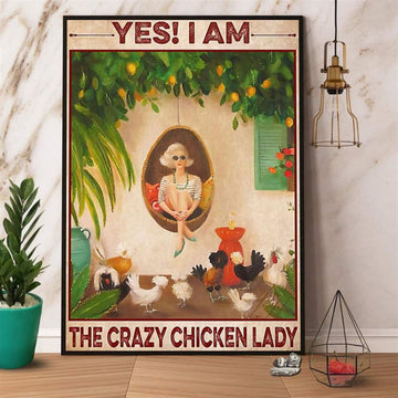 Farmer Yes I Am The Crazy Chicken Lady Canvas, Farm Canvas, Farm Art Decor