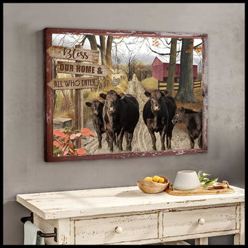 Farmhouse Angus Cows Bless This Home Canvas, Farmhouse Canvas, Farm Gift, Farm Home Decor