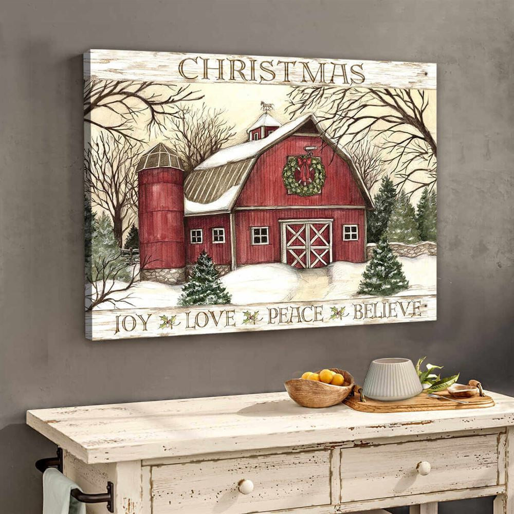Farmhouse Canvas Christmas Joy Love Peace Believe Canvas, Farmhouse Canvas, Farm Gift, Farm Home Decor