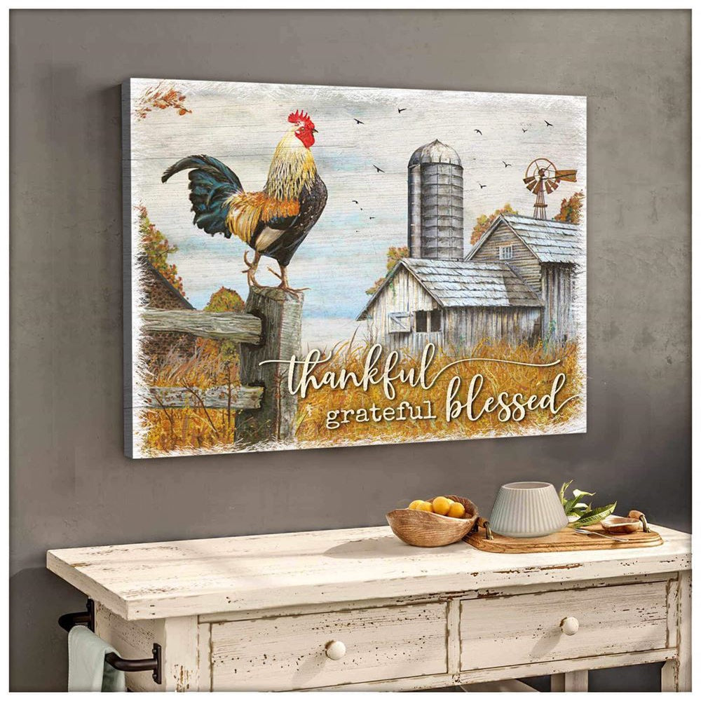 Farmhouse Canvas Thankful Grateful Blessed Canvas, Farmhouse Canvas, Farm Gift, Farm Home Decor