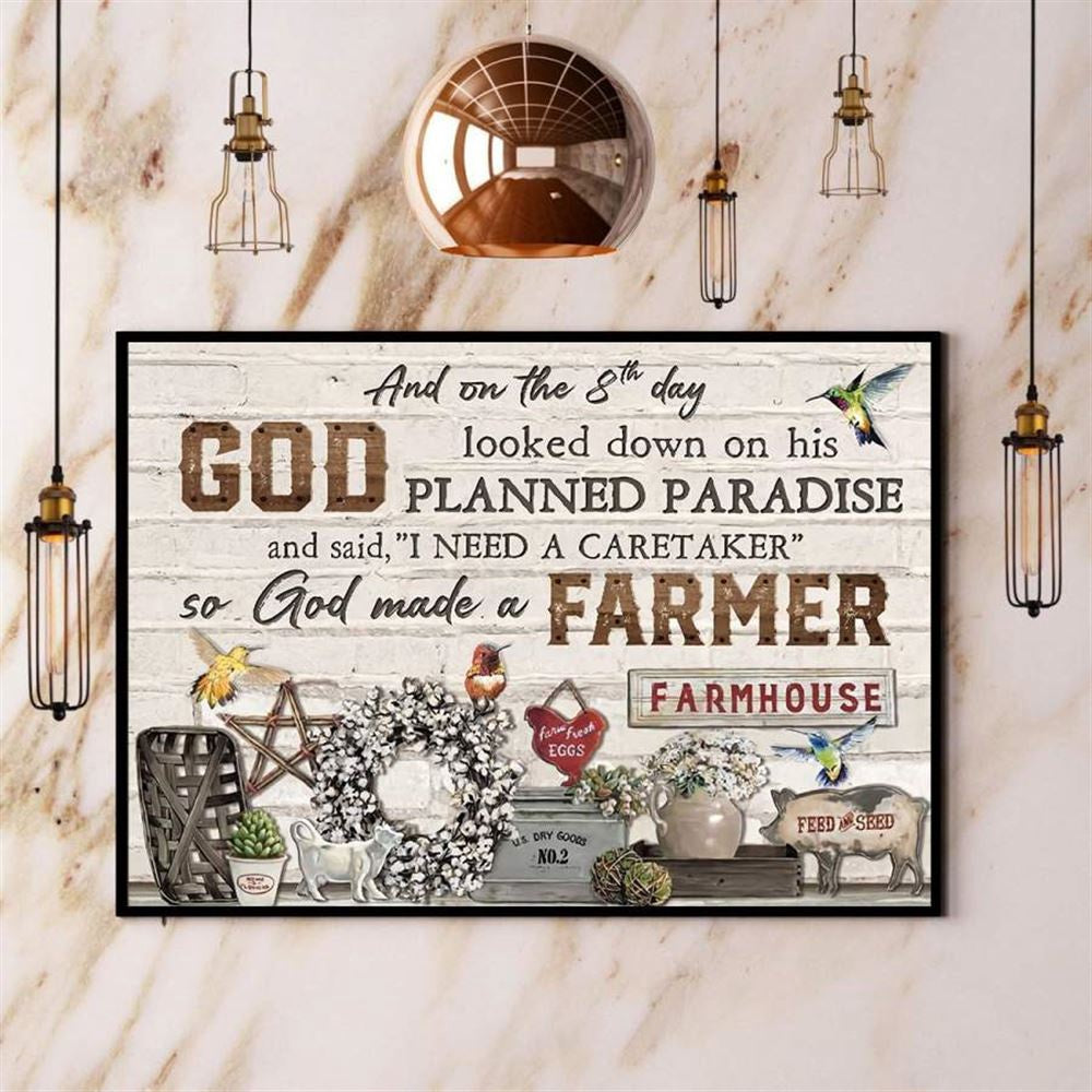 Farmhouse God Looked Down On His Planned Paradise Farmer Hummingbird Canvas, Farm Canvas, Farm Gift, Farm Home Decor