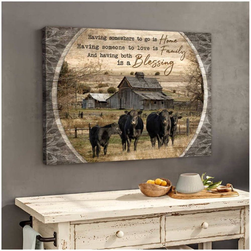 Farmhouse Having Both Is A Blessing Angus Cows Canvas, Farmhouse Canvas, Farm Gift, Farm Home Decor