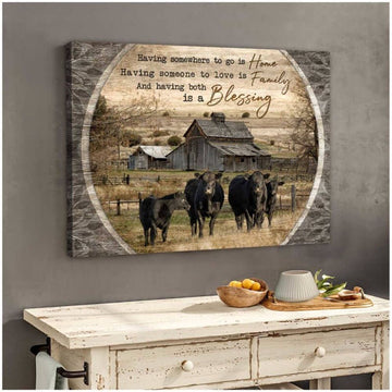 Farmhouse Having Both Is A Blessing Angus Cows Canvas, Farmhouse Canvas, Farm Gift, Farm Home Decor