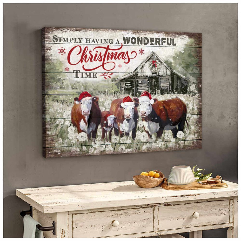 Farmhouse Hereford Cows Christmas Simply Having A Wonderful Christmas Time Canvas, Farmhouse Canvas, Farm Gift, Farm Home Decor