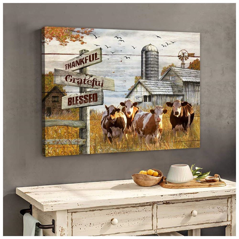 Farmhouse Hereford Cows Thankful Grateful Blessed Canvas, Farmhouse Canvas, Farm Gift, Farm Home Decor