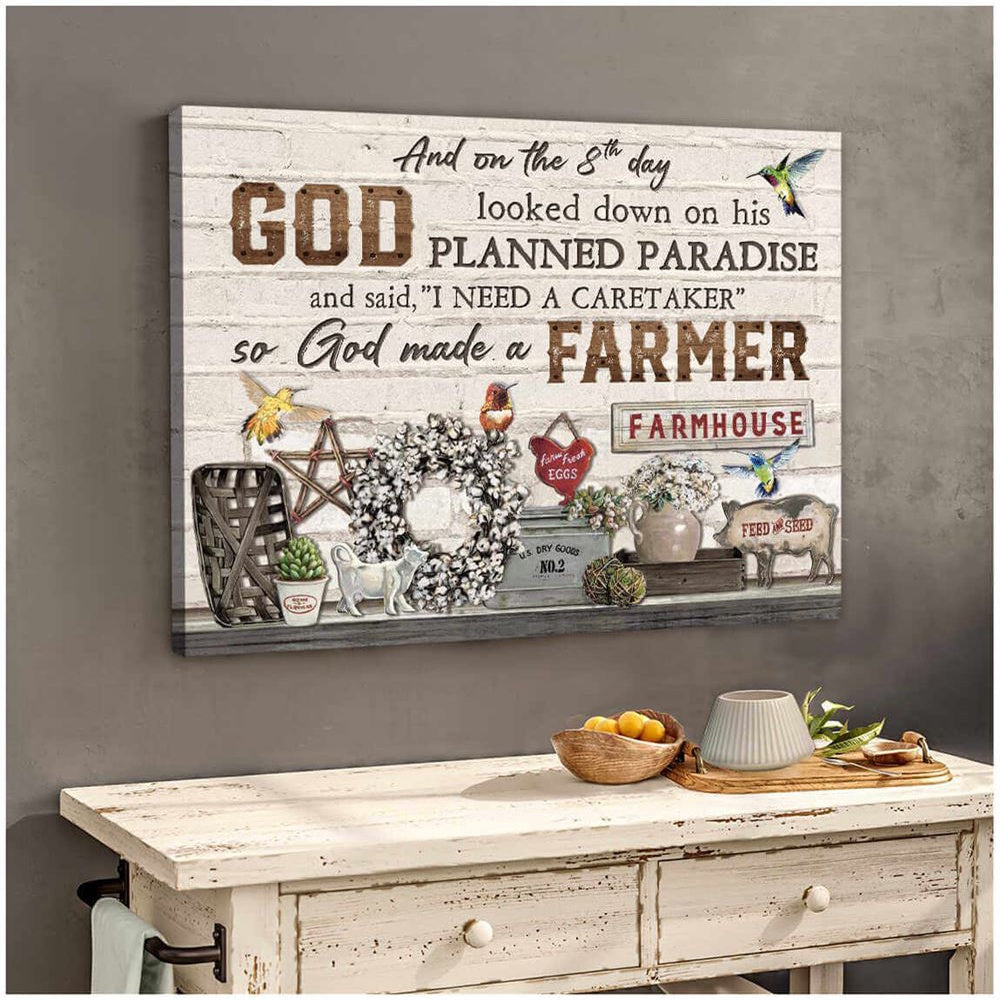 Farmhouse Hummingbirds Canvas So God Made A Farmer Canvas, Farmhouse Canvas, Farm Gift, Farm Home Decor