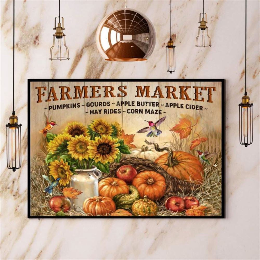 Farmhouse Hummingbirds Farmers Market Pumpkins Canvas, Farm Canvas, Farm Gift, Farm Home Decor