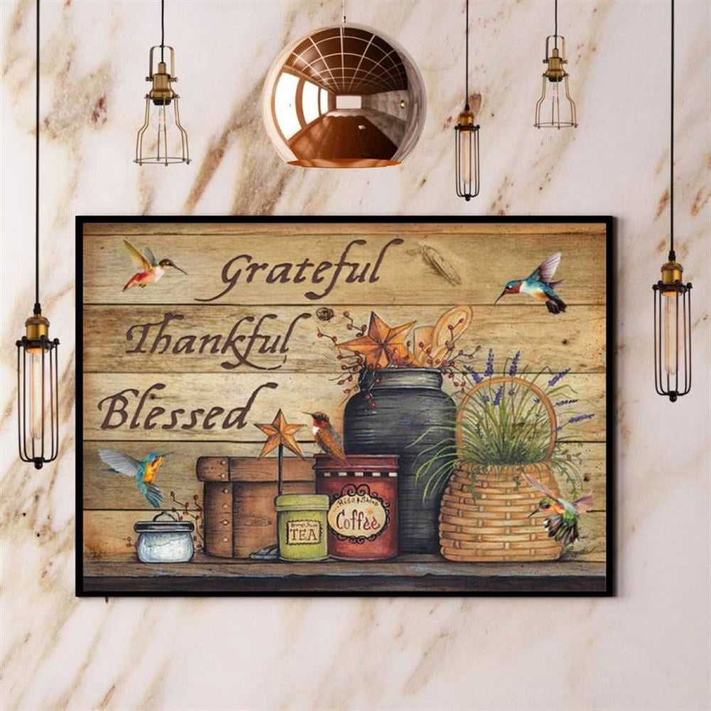 Farmhouse Hummingbirds Grateful Thankful Blessed Canvas, Farm Canvas, Farm Gift, Farm Home Decor
