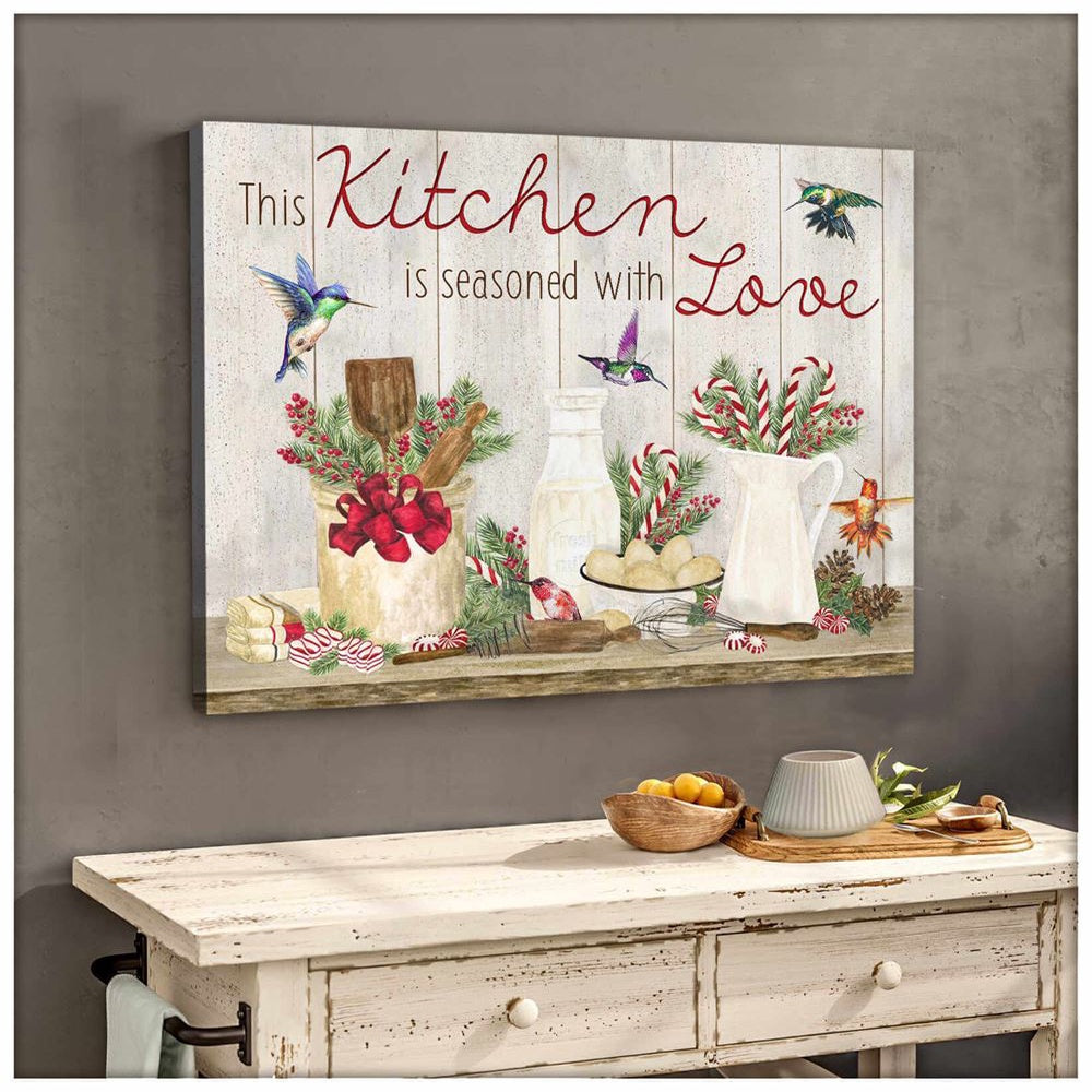 Farmhouse Kitchen Christmas Hummingbirds Canvas This Kitchen Canvas, Farmhouse Canvas, Farm Gift, Farm Home Decor