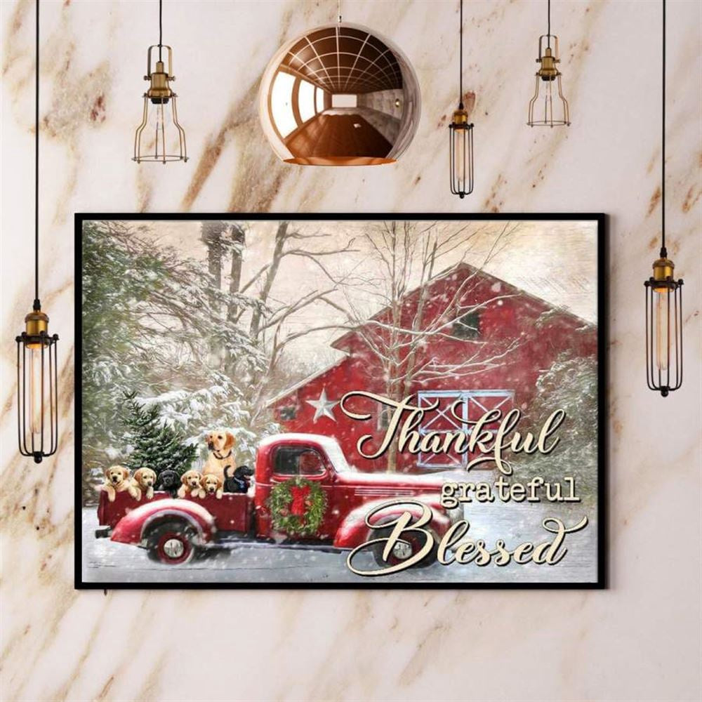 Farmhouse Labrador Retriever Christmas Thankful Grateful Blessed Farm Winter Season Snow Xmas Wreath Canvas