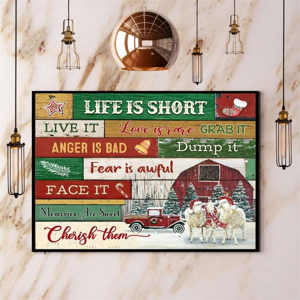 Farmhouse Life Is Short Live It Love Is Rare Grap It Sheep Santa Red Cas Snow Winter Canvas, Farm Canvas, Farm Gift, Farm Home Decor