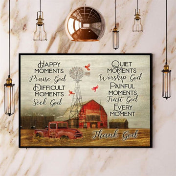 Farming Cardinal Happy Moments Praise God Thank God Canvas, Farm Canvas, Farm Gift, Farm Home Decor
