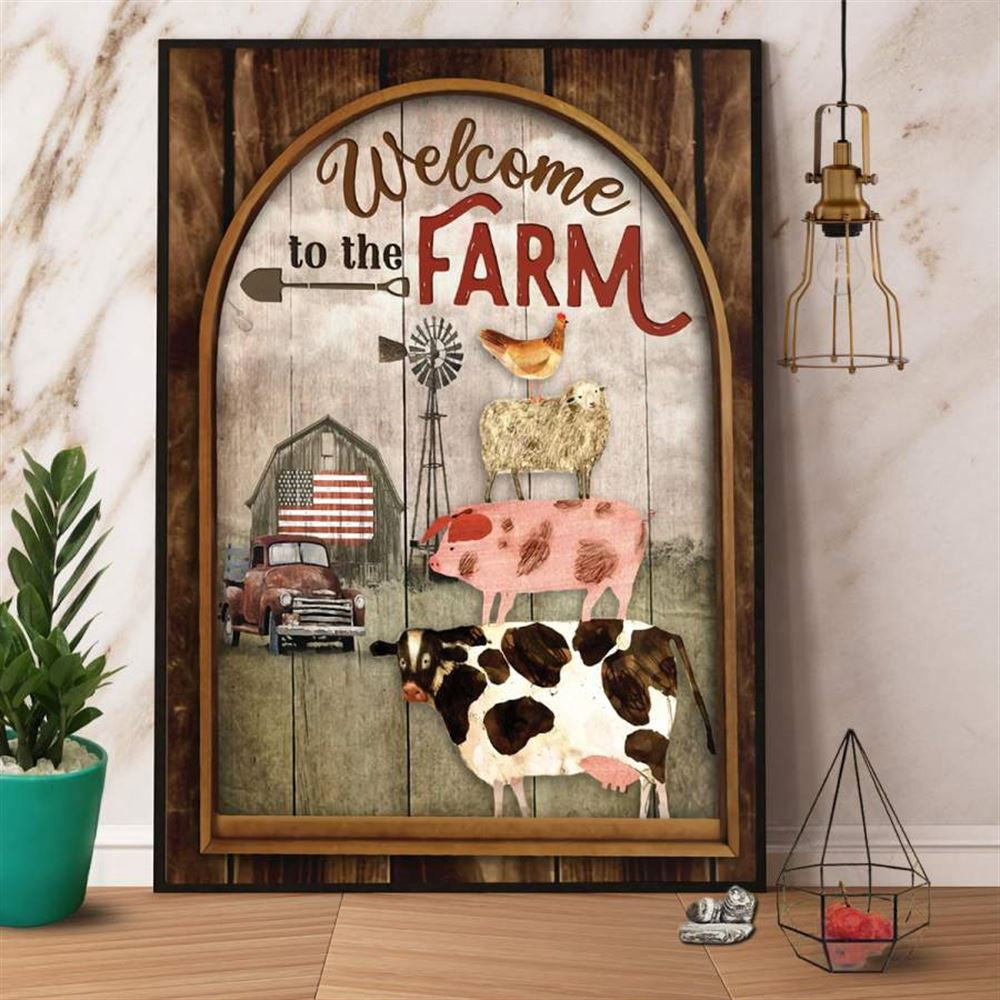 Farming Countryside Pig Cow Welcome To The Farm Canvas, Farm Canvas, Farm Art Decor