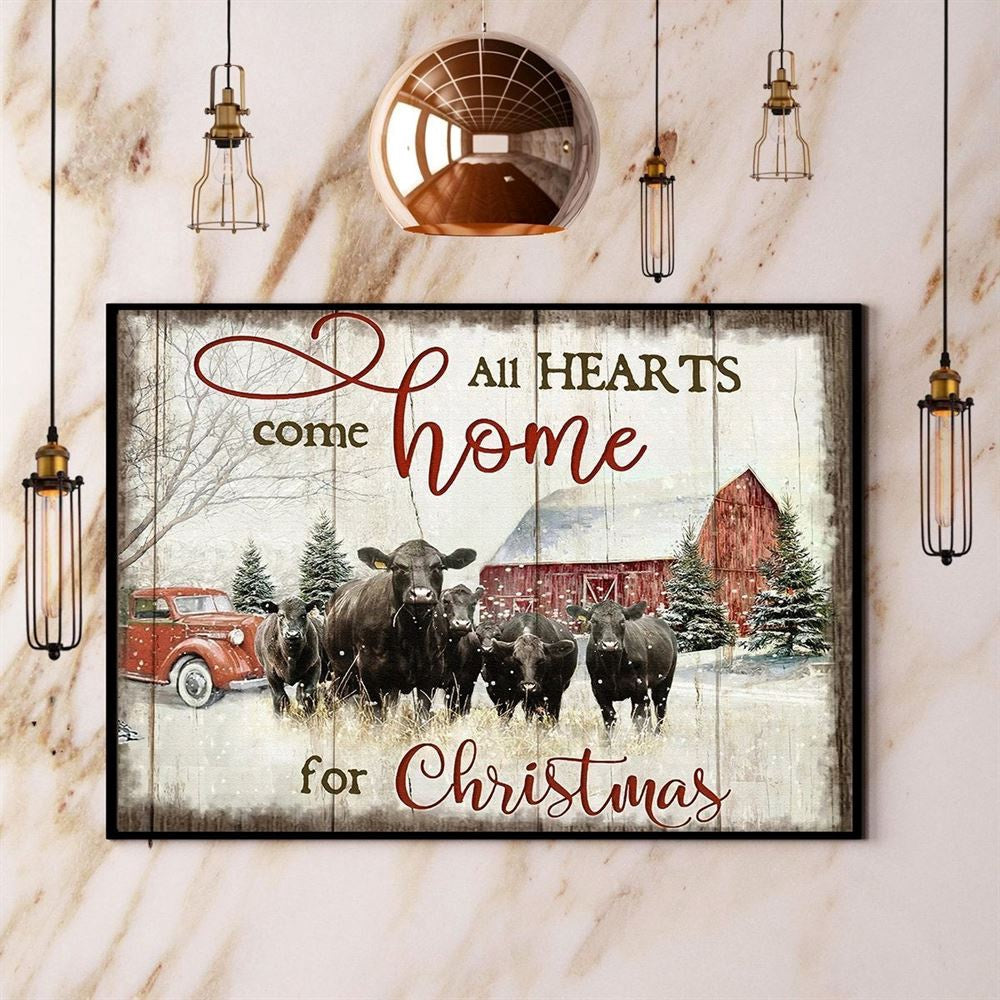 Farming Cow All Hearts Come Home For Christmas Poster No Frame Matte Canvas, Wall Decor Visual Art, Farm Canvas, Farm Gift, Farm Home Decor