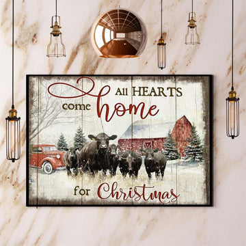 Farming Cow All Hearts Come Home For Christmas Poster No Frame Matte Canvas, Wall Decor Visual Art, Farm Canvas, Farm Gift, Farm Home Decor