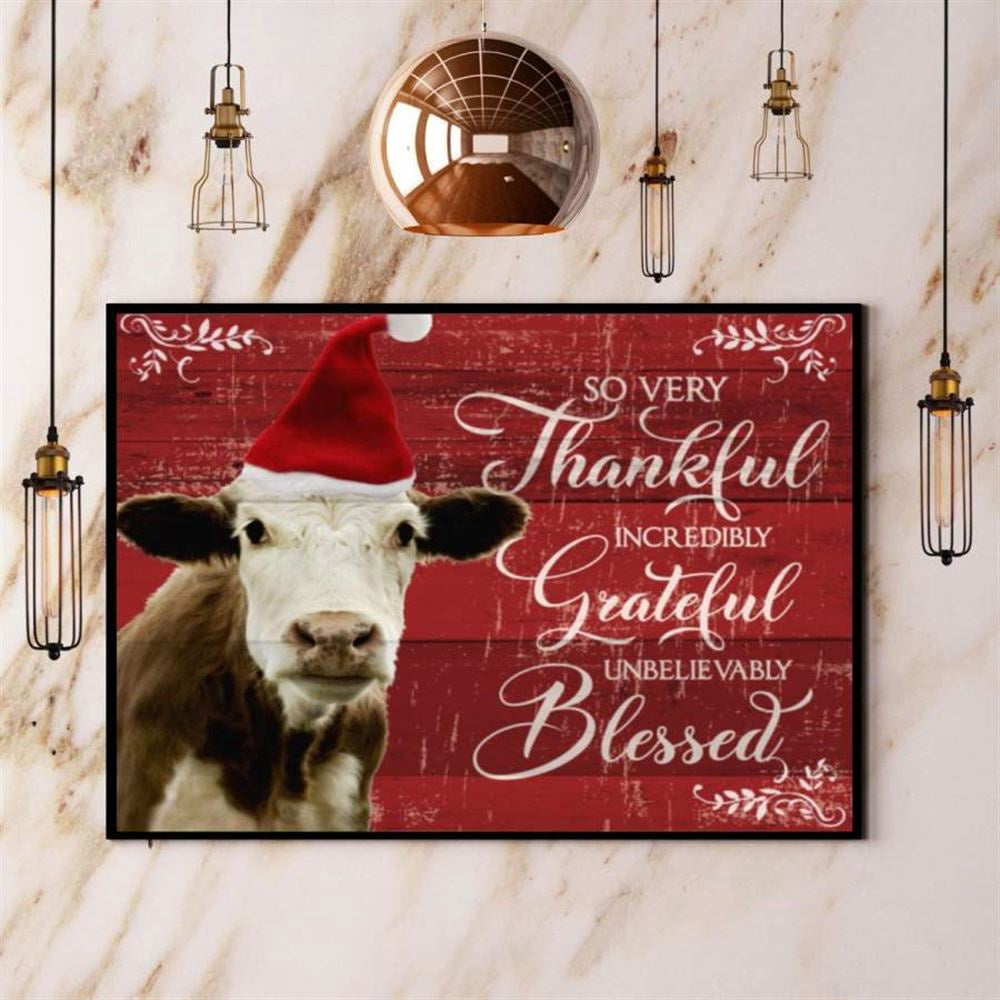 Farming Cow Christmas So Very Thankful Grateful Blessed Canvas, Farm Canvas, Farm Gift, Farm Home Decor