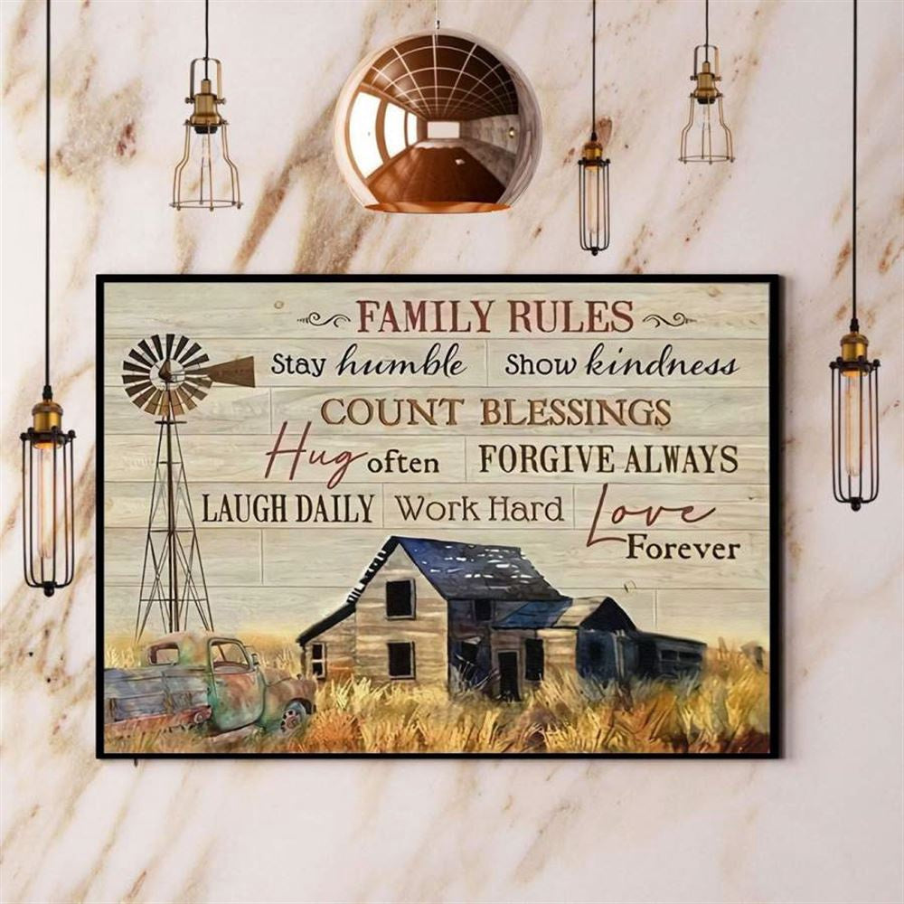 Farming Family Rules Stay Humble Work Hard Love Forever Canvas, Farm Canvas, Farm Gift, Farm Home Decor