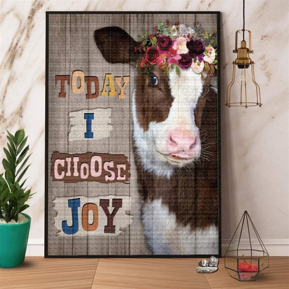 Farming Flower Cow Today I Choose Joy Canvas, Farm Canvas, Farm Art Decor