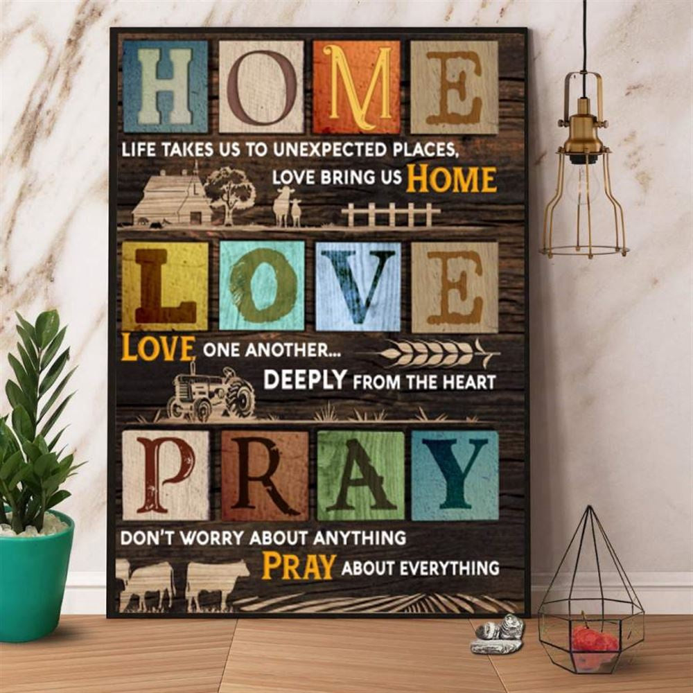 Farming Home Love Pray Famer Love Farm Tractor And Cow Canvas, Farm Canvas, Farm Art Decor