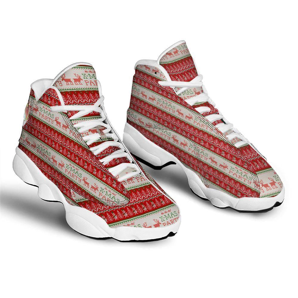 Festive Christmas Knitted Print Pattern Basketball Shoes, Christmas Basketball Shoes, Christmas Shoes